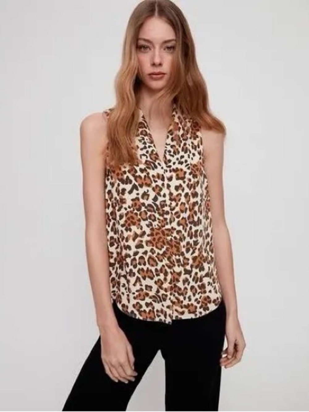 Babaton Aritzia Akira Blouse Sleeveless Top Leopard Animal Print Large